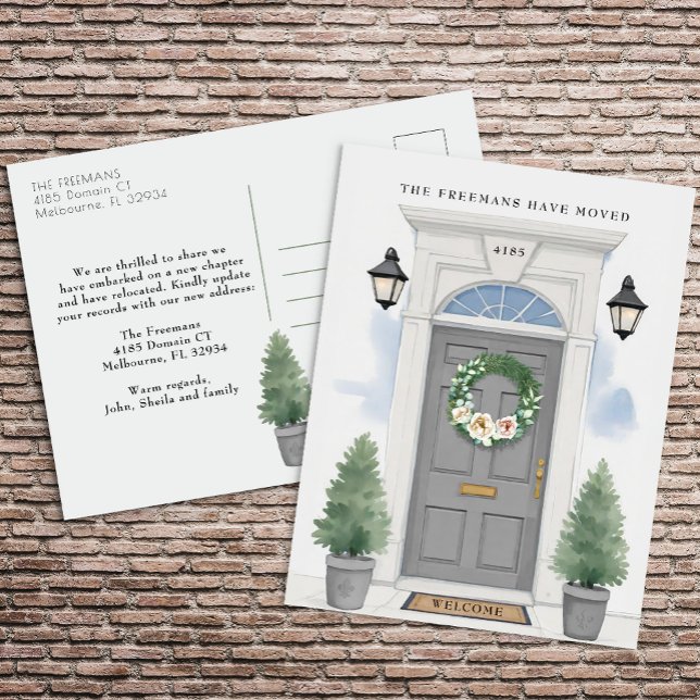 Gray Front Door Moving Announcement  Postcard (Grey Door - Change of Address Postcard)