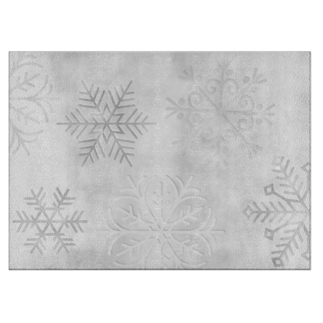 Gray Frosty Snowflake Art Glass Cutting Board (Front)