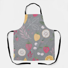 "Gray Fruit Pattern Apron