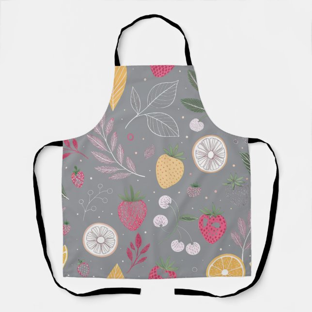 "Gray Fruit Pattern Apron (Front)