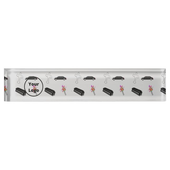 Gray funeral business pattern desk name plate (Front)