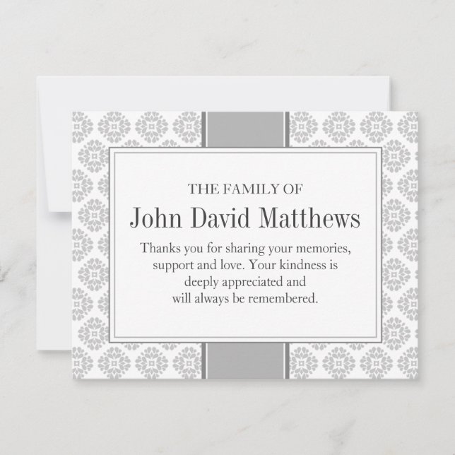 Gray Funeral Note Card Flat Bereavement Note (Front)