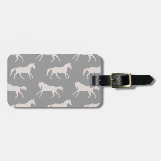 Gray Galloping Horses Pattern Luggage Tag (Front Horizontal)