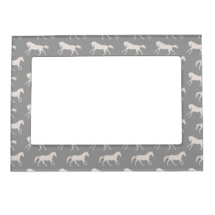 Gray Galloping Horses Pattern Magnetic Photo Frame