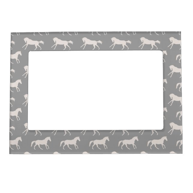 Gray Galloping Horses Pattern Magnetic Photo Frame (Front)