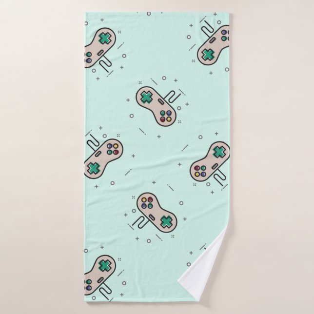 Gray game joystick on blue bath towel (Bath Towel)