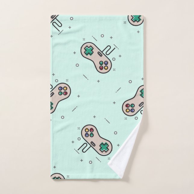 Gray game joystick on blue hand towel  (Hand Towel)