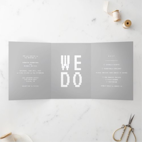 Gray Gamer Formal minimal We do Wedding Tri_Fold Card