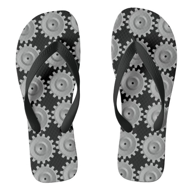 Gray Gear Flip Flops (Footbed)