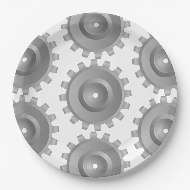 Gray Gear Paper Plates (Front)