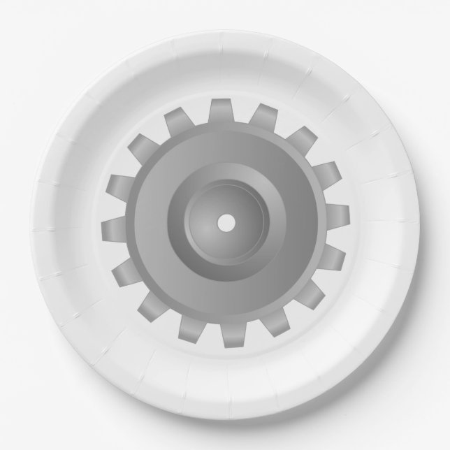 Gray Gear Paper Plates (Front)