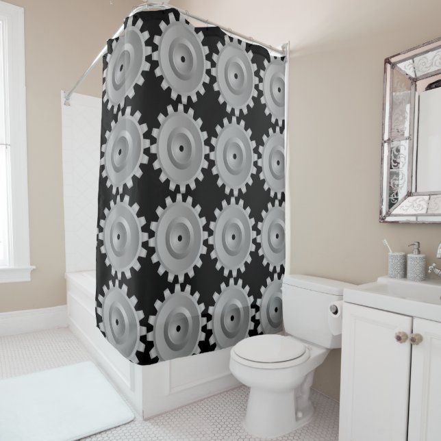 Gray Gear Shower Curtain (In Situ)