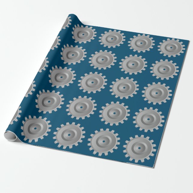 Gray Gear Wrapping Paper (Unrolled)