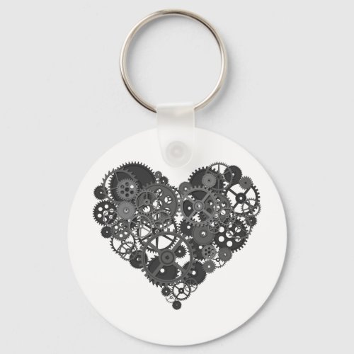 Gray Gears Heart Keychain