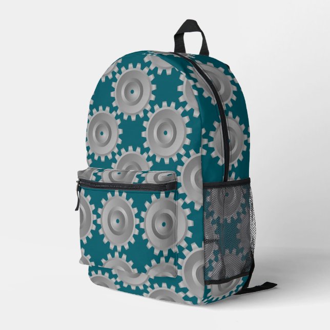Gray Gears Printed Backpack (Back Corner Right)
