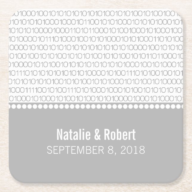 Gray Geek Chic Binary Code Paper Coasters (Front)
