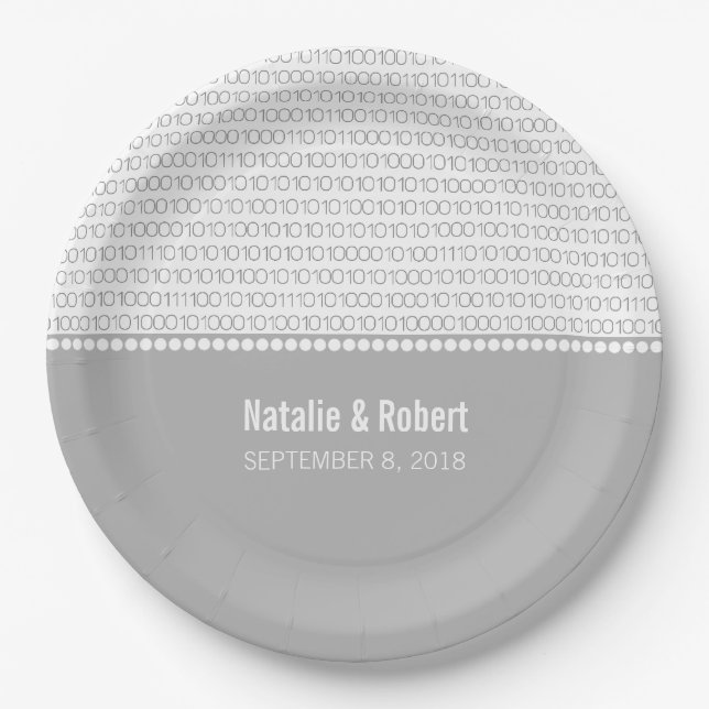 Gray Geek Chic Binary Code Paper Plates (Front)