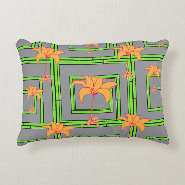 Gray Geo Floral  Accent Pillow (Front)