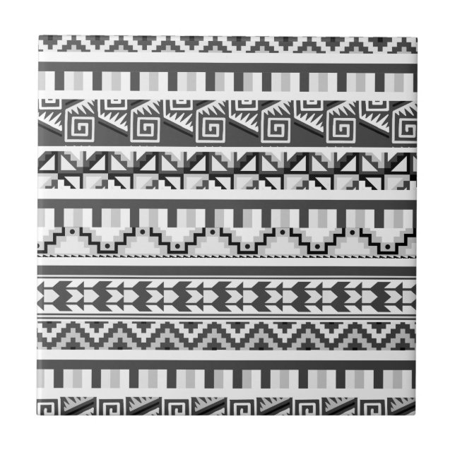 Gray Geometric Abstract Aztec Tribal Print Pattern Ceramic Tile (Front)
