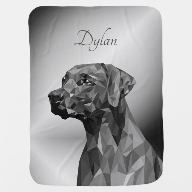 Gray Geometric Dog Baby Name Blanket (Front)