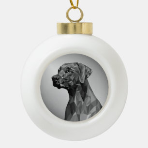 Gray Geometric Dog  Ceramic Ball Christmas Ornament
