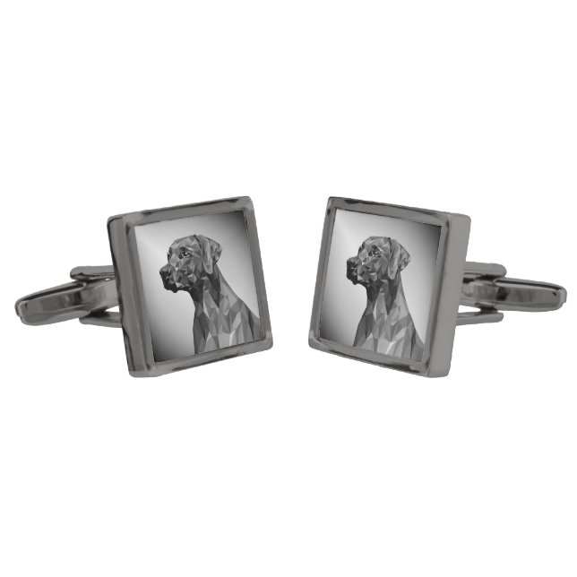 Gray Geometric Dog  Cufflinks (Angled)