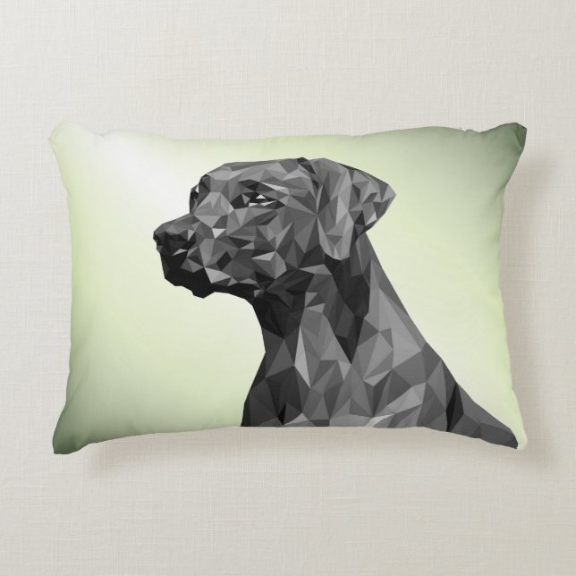 Gray Geometric Dog Green Accent Pillow (Front)