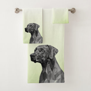 Gray Geometric Dog Green Bath Towel Set