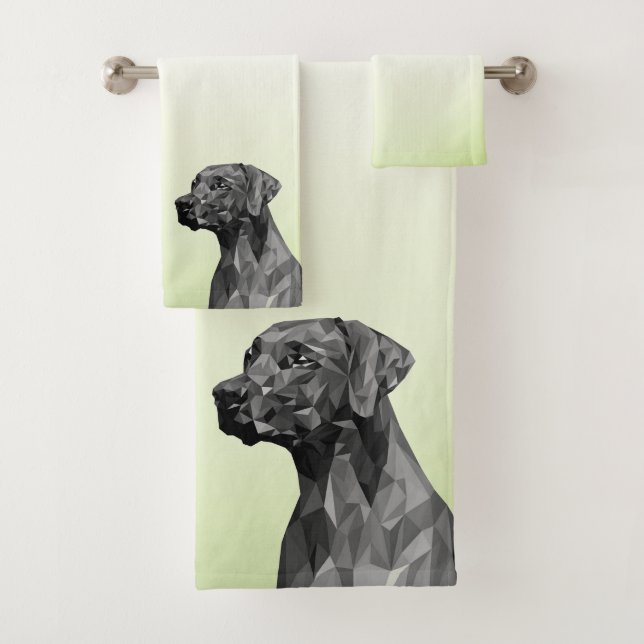 Gray Geometric Dog Green Bath Towel Set (Insitu)