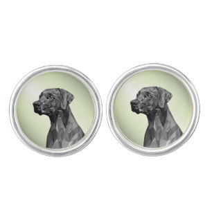 Gray Geometric Dog Green Cufflinks