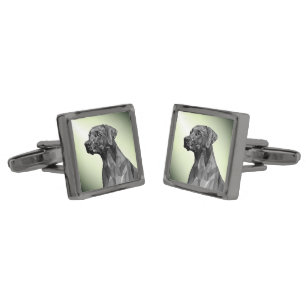 Gray Geometric Dog Green Cufflinks