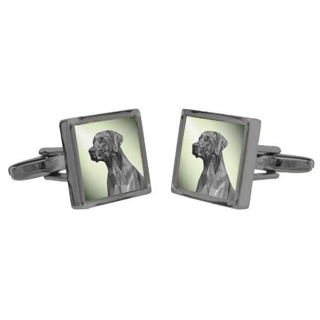 Gray Geometric Dog Green Cufflinks (Angled)