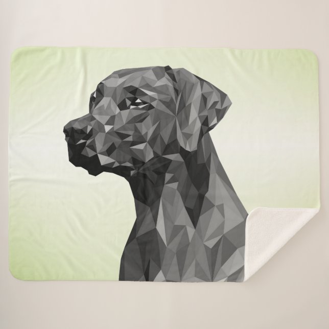 Gray Geometric Dog Green Sherpa Blanket (Front (Horizontal))