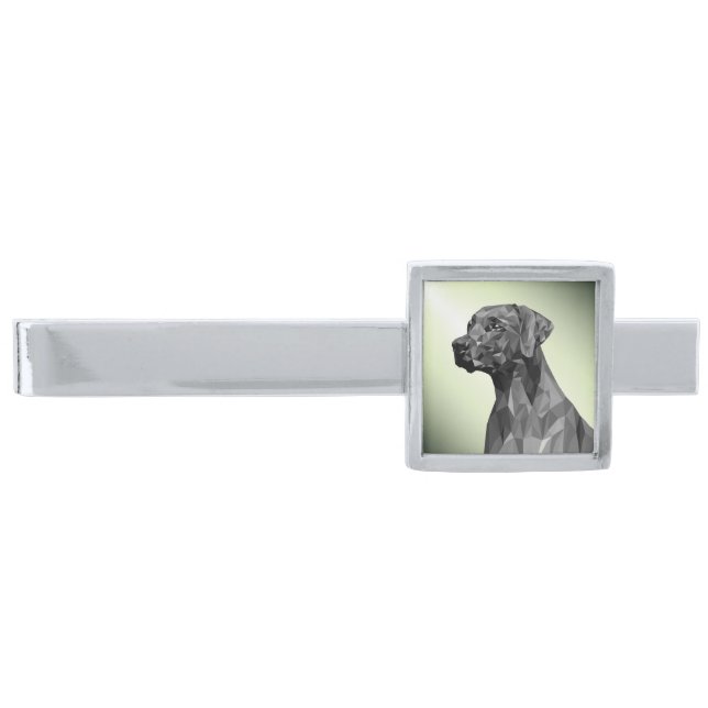 Gray Geometric Dog Green Silver Finish Tie Bar (Front)