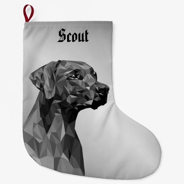 Gray Geometric Dog  Large Christmas Stocking (Front)