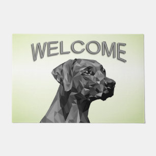 Gray Geometric Dog on Green Doormat