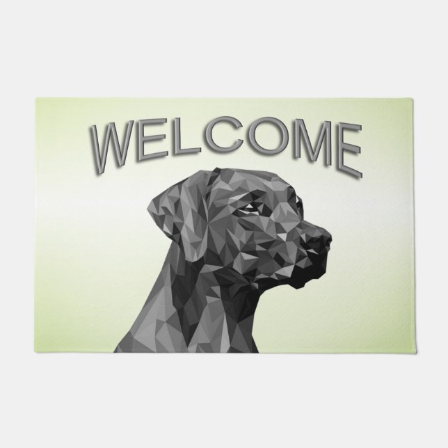 Gray Geometric Dog on Green Doormat (Front)