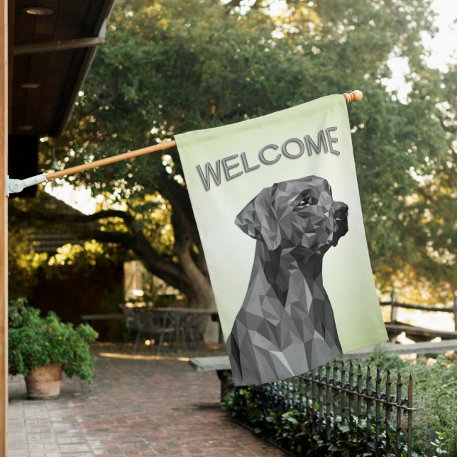 Gray Geometric Dog on Green House Flag (In SItu)