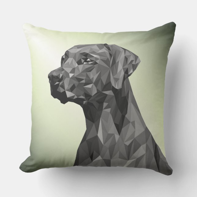 Gray Geometric Dog on Green Outdoor Pillow (Front)