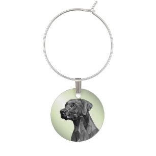 Gray Geometric Dog on Green Wine Charm