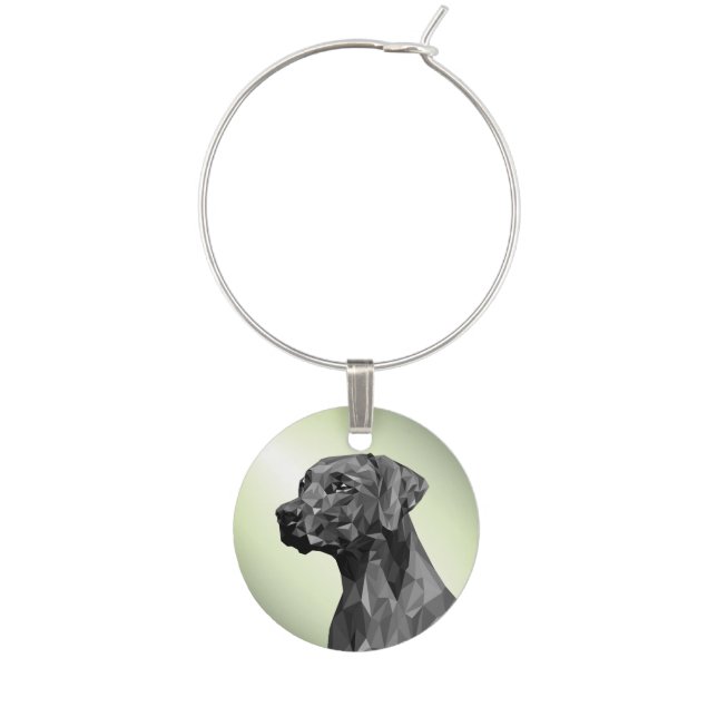 Gray Geometric Dog on Green Wine Charm (Front)
