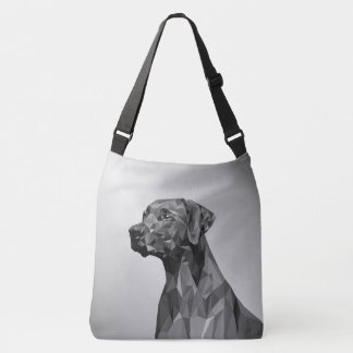 Gray Geometric Dog on Silver Crossbody Bag