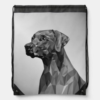 Gray Geometric Dog on Silver Drawstring Bag