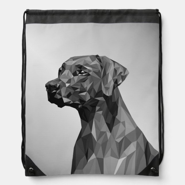 Gray Geometric Dog on Silver Drawstring Bag (Front)