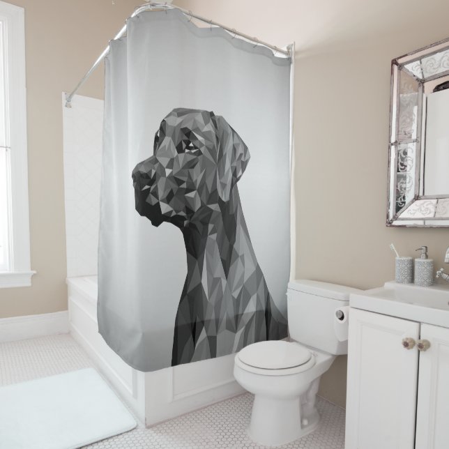Gray Geometric Dog  Shower Curtain (In Situ)