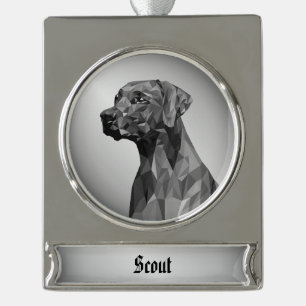 Gray Geometric Dog Silver Plated Banner Ornament
