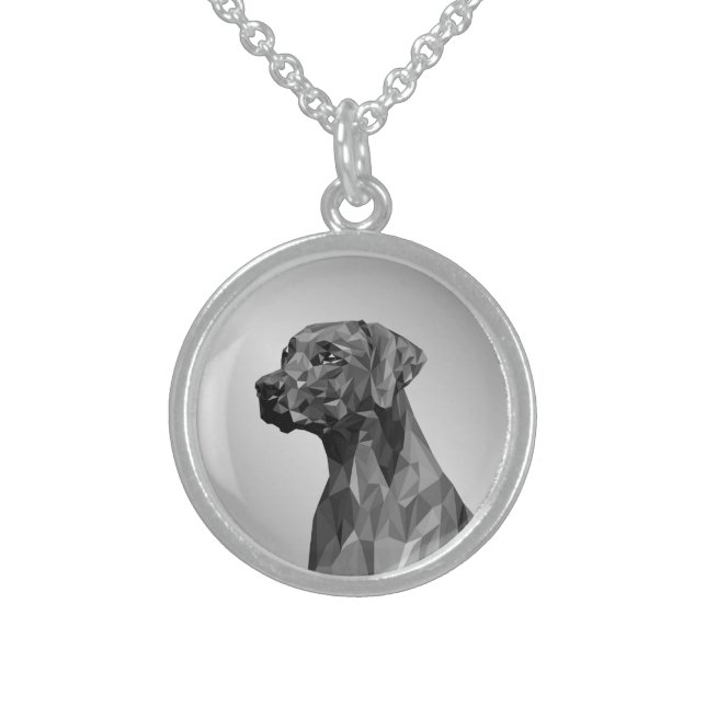 Gray Geometric Dog  Sterling Silver Necklace (Front)