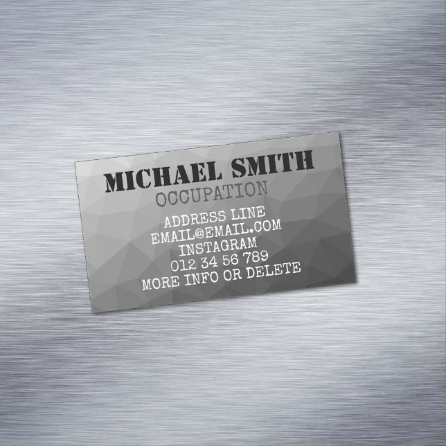 Gray geometric mesh pattern Monogram Business Card Magnet (In Situ)