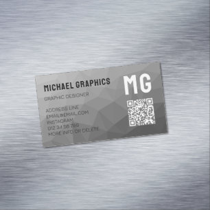 Gray geometric mesh pattern QR code Business Card Magnet