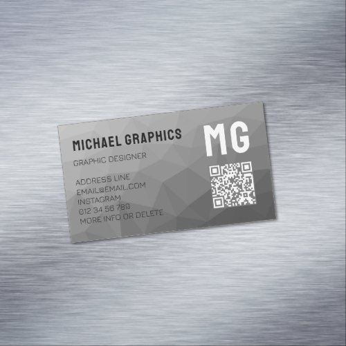 Gray geometric mesh pattern QR code  Business Card Magnet